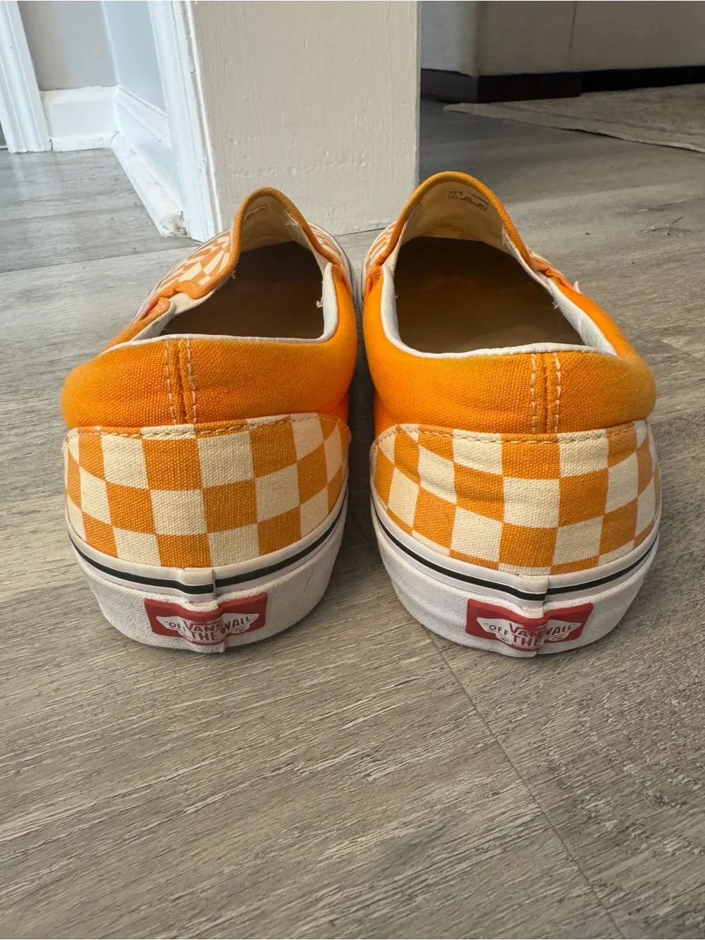 Vans Slip-On Checkerboard Sneakers - Orange and Cream